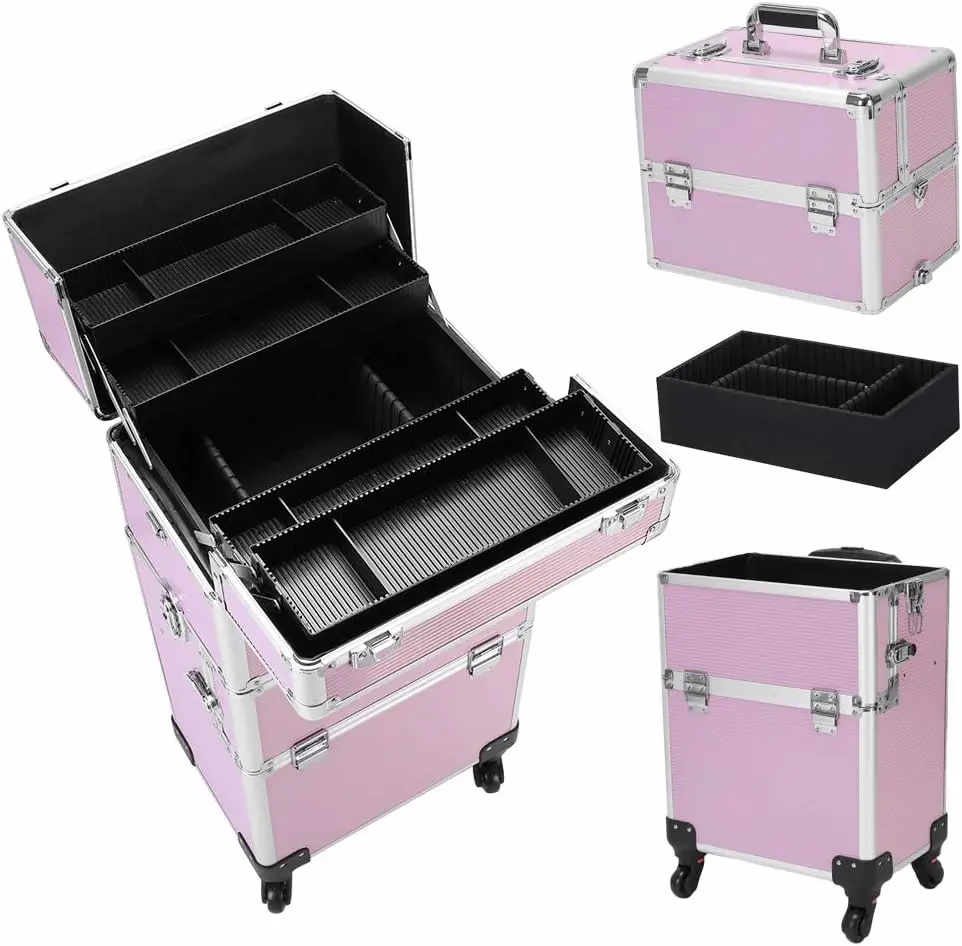Karl home 3 in 1 Makeup Train Case Rolling Cosmetic 