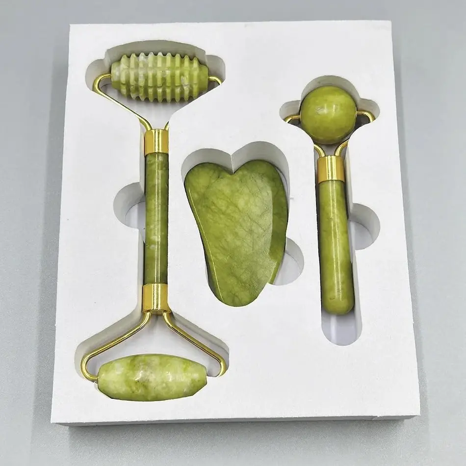 oogst 3 in 1 Pack Jade Face Roller and Gua Sha Set